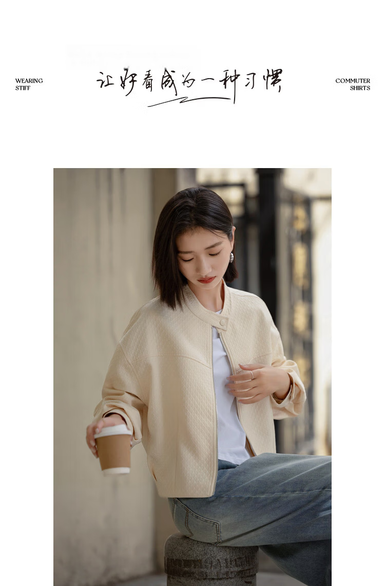Demana [Urban Light Travel] Spring Korean-Japanese Style Stand Collar Ruched Snap Button Cocoon Small Size Loose Women's Jacket 5