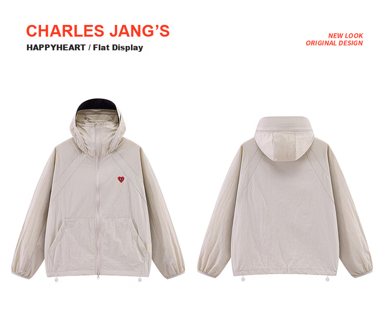 Charles Heart Summer Loose Fit Unisex UPF50+ Lightweight Breathable Sun Protection Jacket Light Apricot M 19