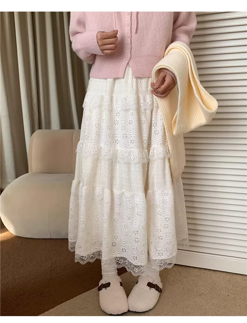 Borui Ballet Style Lace Embroidered Midi Skirt Women Design Spring Summer Cake Skirt Fairy A-Line Puff Skirt 17