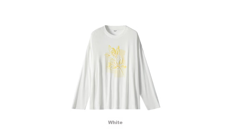INMAN Casual Rope Embroidery Printed Long Sleeve T-Shirt 2026 Summer New Women's Versatile Drop Shoulder Crew Neck Top Goose Yellow L 26