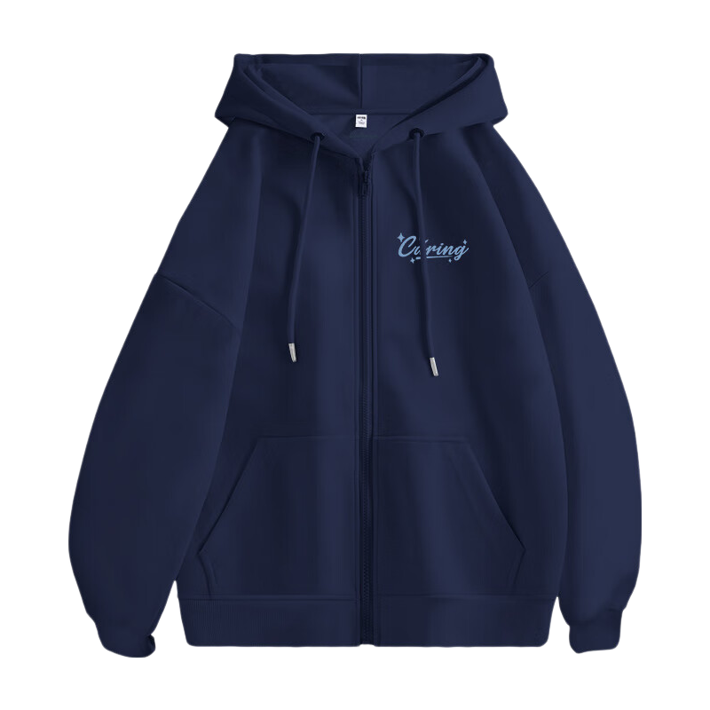 Baleno American Vintage Navy Blue Hooded Jacket Women Spring Autumn Casual Oversized Trendy Cardigan Sweatshirt