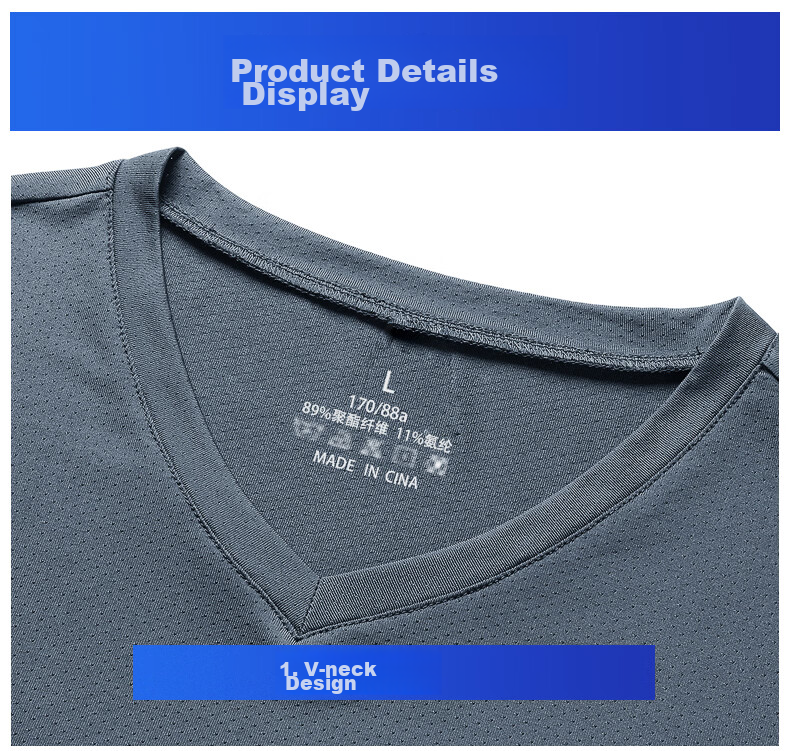 ROMON Heavyweight Outdoor Short Sleeve T-Shirt Men Summer Lightweight V-Neck Ice Silk Quick-Dry Air Conditioning Cooling Stretch Loose Base Shirt 13