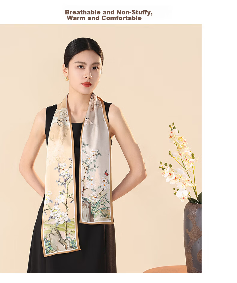 Hangsilu Silk Scarf for Women, Narrow Shawl, Mulberry Silk, Chinese Style, Birthday Gift, Holiday Present for Mom, Best Friend, Elders 9