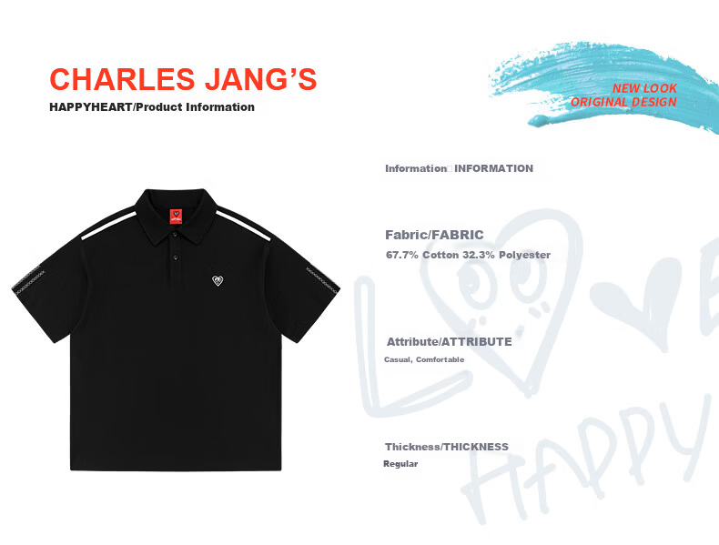 Charles Peach Heart Minimalist Luxury Embroidered Heart Short Sleeve Polo Shirt Unisex Summer Couple Casual Black XS 7