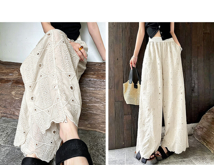 Demana Urban Light Vintage Embroidered Mesh Elastic Waist High-Waist Straight-Leg Slimming Casual Pants for Women 15