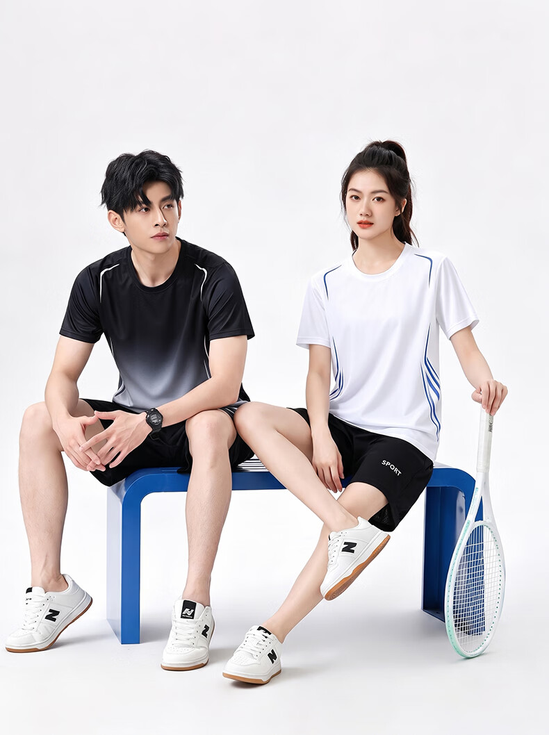 VICTORIATOURIST Summer Ice Silk Quick-Dry Running Sports Set for Men and Women, Short Sleeve T-Shirt and Shorts, Couple's Basketball Badminton Fitness Apparel 29