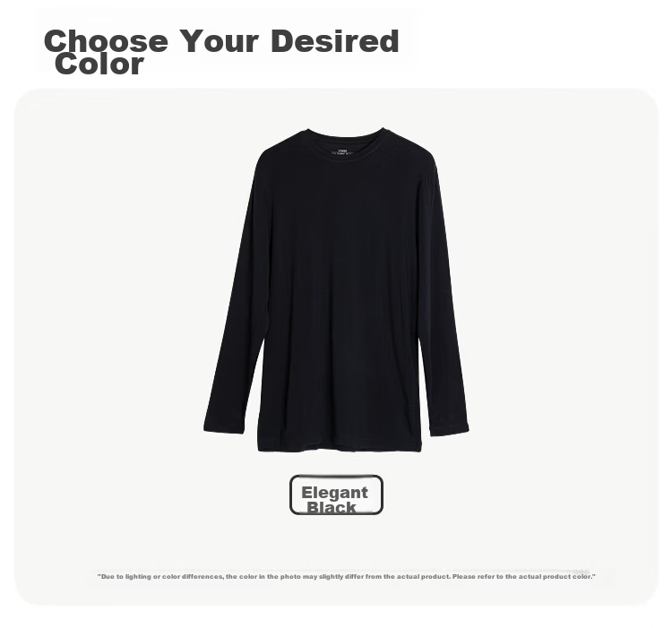 Hodohome Men's Silk Base Layer T-Shirt, Round Neck Long Sleeve, Women's Solid Color Simple Fashion Top, Size 165 12