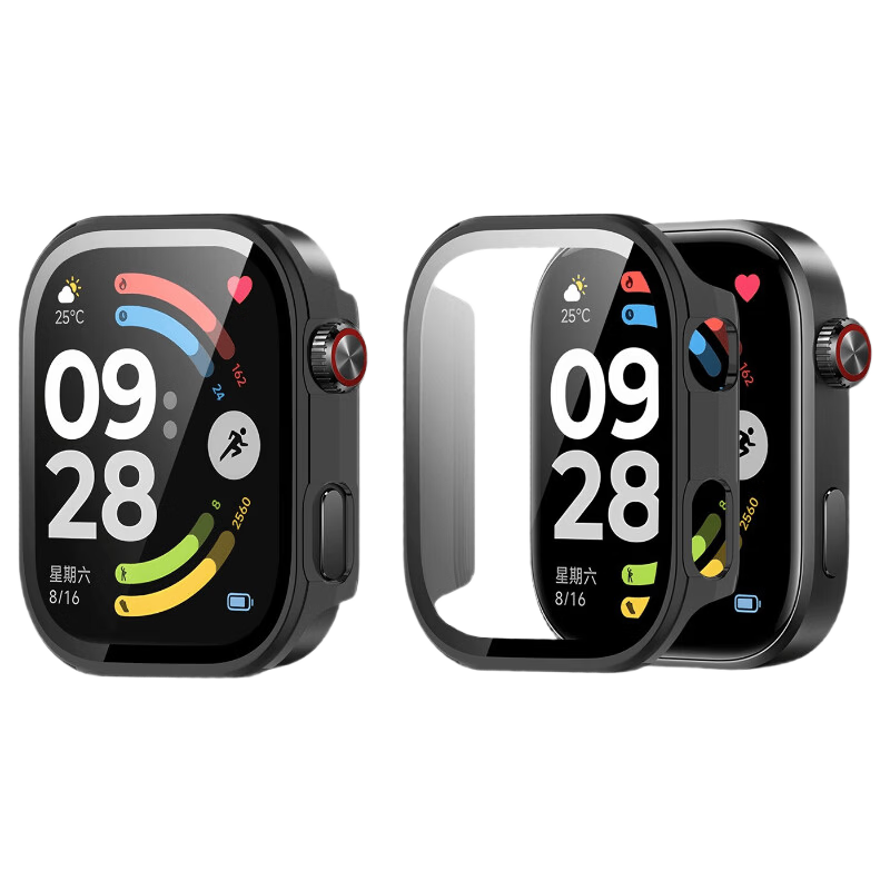 Iboann Redmi Watch 6 Protective Case Transparent PC Tempered Glass Screen Protector Bumper Cover for Xiaomi Redmi Watch 6 Anti-Drop High-Definition Accessory