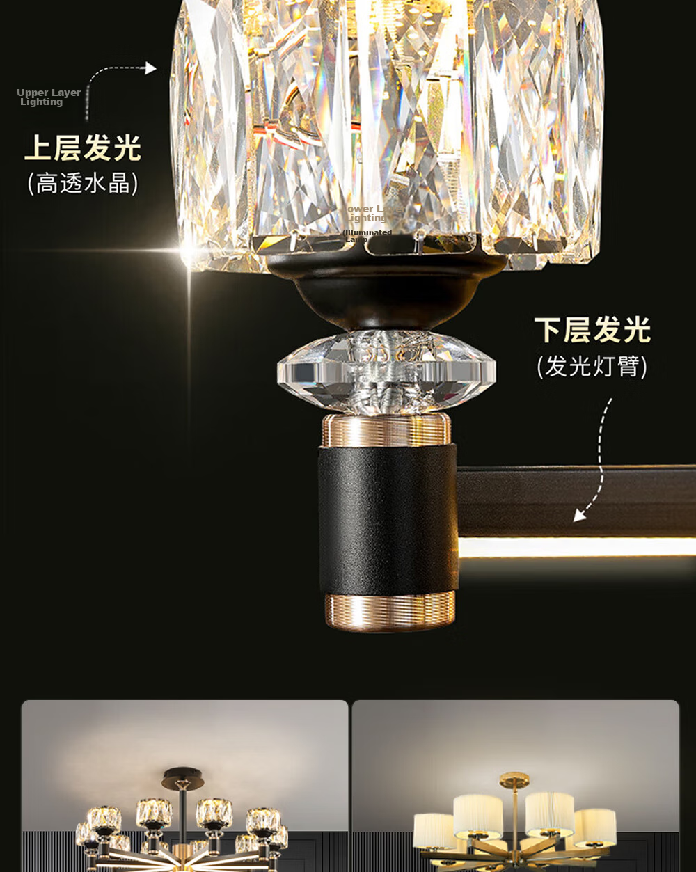 Kuka Light Luxury Chandelier New Model Living Room Dining Room Elegant Imitation Crystal Chandelier Three-Color Dimming 8-Head [Installation Included] 6