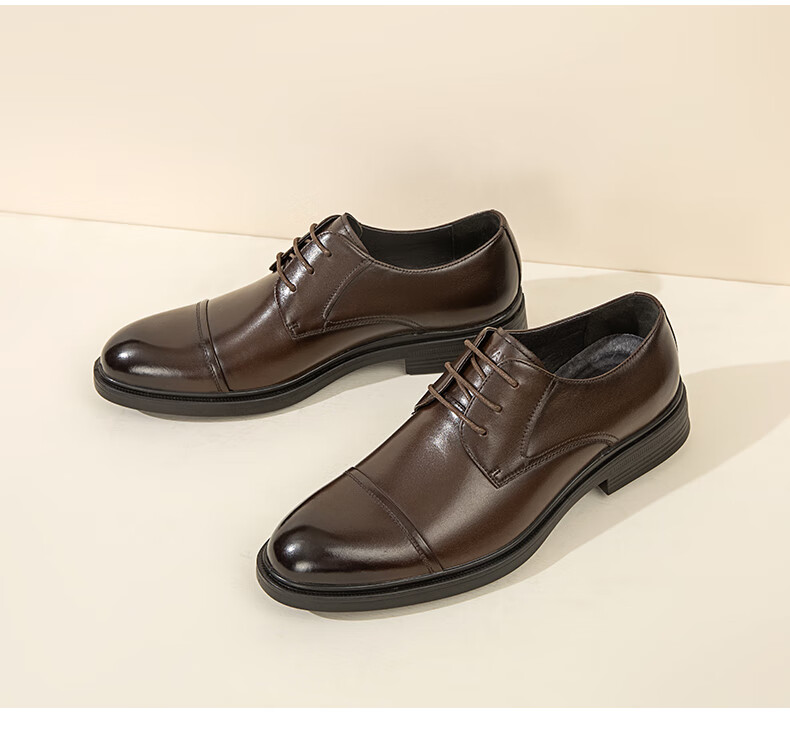 Aokang Comfortable Cowhide Breathable Business Formal Lace-up Durable Leather Shoes Brown Size 39 11