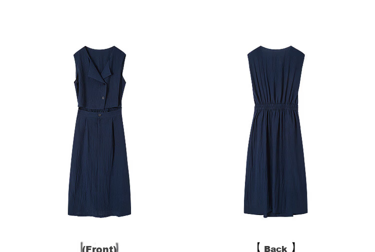 Demana Elegant Workplace Summer Fake Two-Piece Irregular Half-Placket Sleeveless Waist-Slimming Mid-Length Dress for Women 22