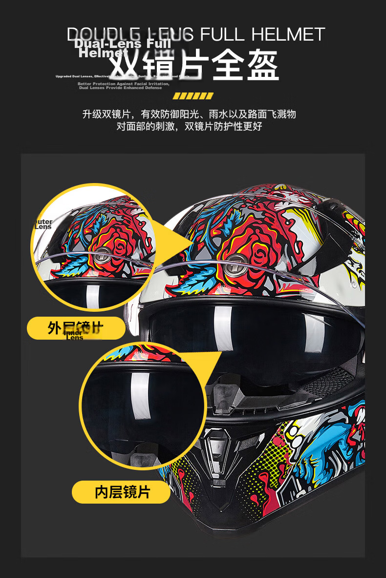 TORC Motorcycle Helmet Four Seasons Full Face Dual Lens Motorbike Large Spoiler 3C Certified Unisex T128 White 7