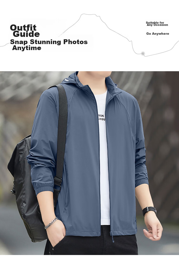 ROMON Men's Summer Thin Ice Silk Quick-Dry Breathable Outdoor Sun Protection Jacket 2601 Dark Blue 2X 11
