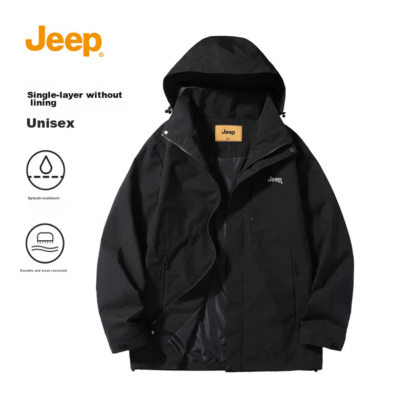 JEEP Men's Phantom Black 2025 Spring Summer Hooded Windbreaker Jacket M