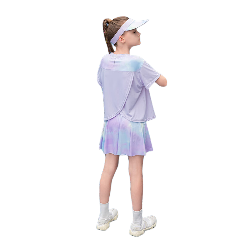Qidong [Hanshuishuishui] UPF200+ Girls' Quick-Dry Sports Set, Summer Badminton Training Outfit, Purple, Size 160