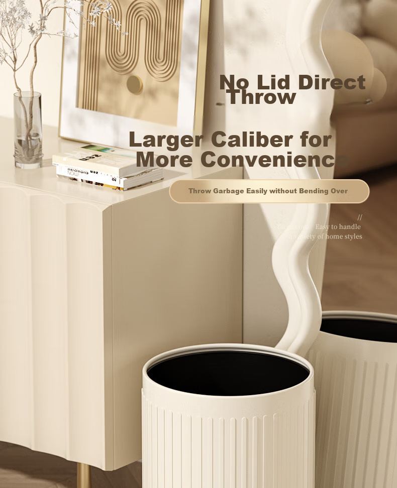 AKBK Stainless Steel Trash Can, 9L, Popular Home Use, Living Room And Kitchen, Light Luxury Hotel Office, Large Square Design, Cream Style 2