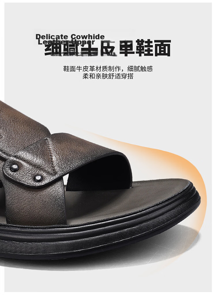 Bull Family Men's Leather Summer Sandals New Soft Sole Beach Shoes Casual Dual-Purpose Slippers Versatile Dad Shoes 11