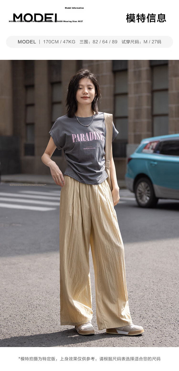 Demana Pleated Casual Pants Summer Loose Comfortable Elastic Waist Wide-Leg Long Pants for Women 22
