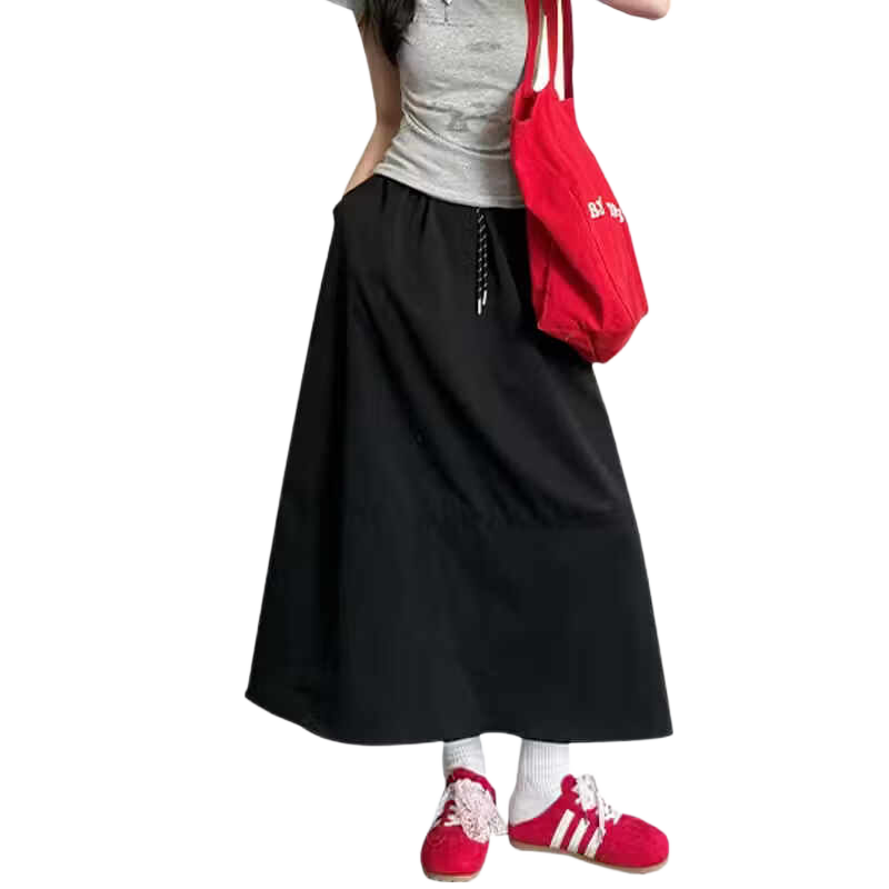 Xueqiman Vintage Simple Workwear High-Waist Slimming Quick-Dry A-Line Mid-Length Skirt for Women 2026 Spring Summer New Arrival