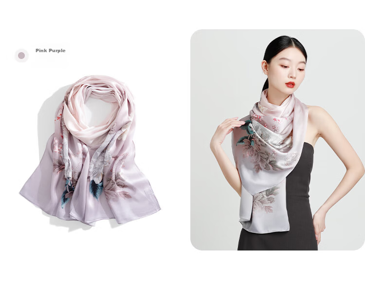5161 100% Mulberry Silk Fashion Printed Long Scarf Women's Silk Shawl Dual-Use Holiday Gift Mall Same Style 14