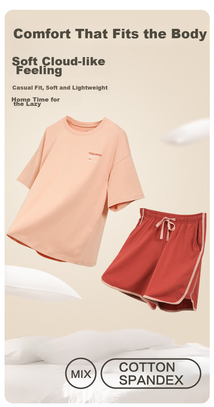 Hodohome Women's Pullover Short Sleeve Soft Cotton Pajama Set Casual Homewear Suitable for Outdoor Wear (160) 1