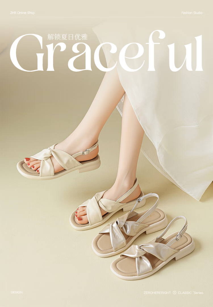 ZHR Women's Flat Summer Sandals Elegant Vintage Beach Roman Shoes Comfortable M711 Beige Size 35 1