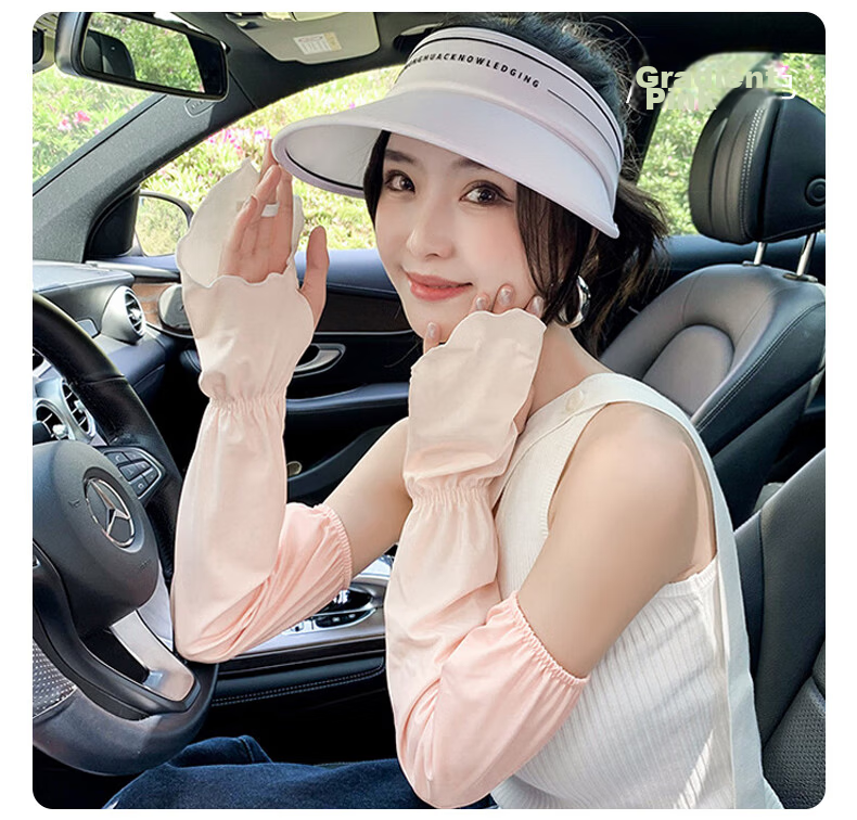 GLO-STORY Women's UV Protection Ice Silk Sun Sleeves Cute Sweet Outdoor Cycling Driving Arm Sleeves 18