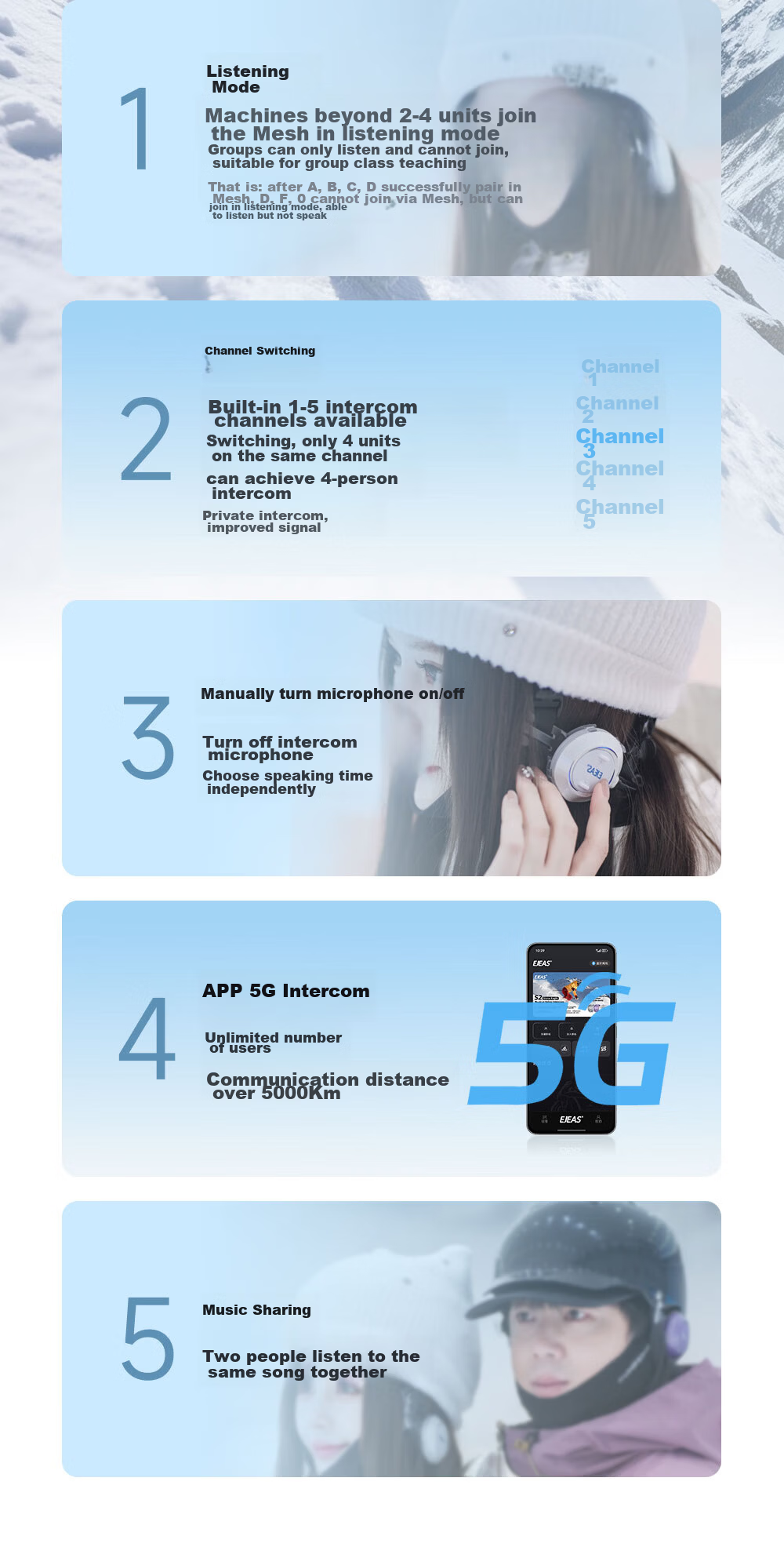 EJEAS S2 Low Temperature Edition Ski Walkie Talkie Mesh Helmet Bluetooth Headset Card-Free Multi-Person Real-Time Intercom 12