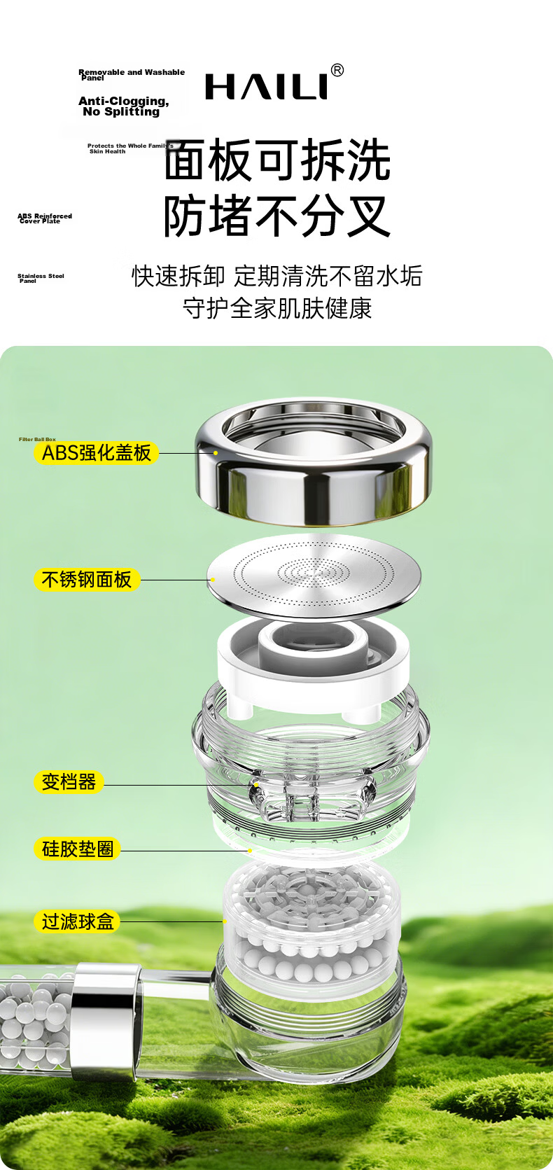 Haili Shower High-Pressure Filtered Handheld Shower Head Universal Bathroom Spray Nozzle 09931 10