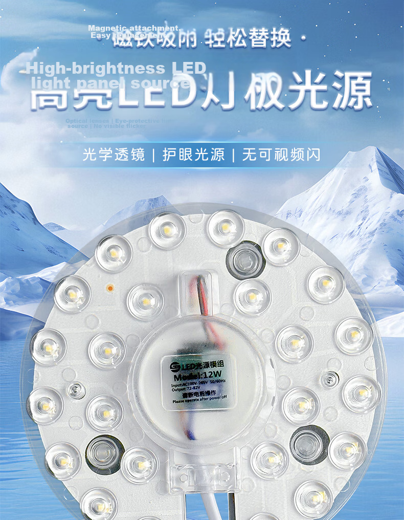 Shengbodun LED Ceiling Light Panel Replacement Lamp Core Round Magnetic Module Light Strip Tube 12W White Light 1