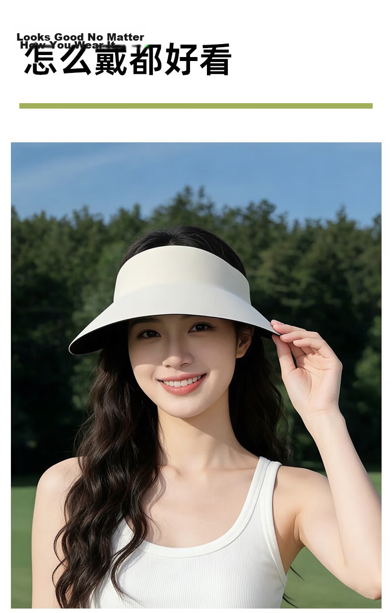 Langsha Women's Summer Sun Protection Hat Open Top UV Shield Foldable Seamless Integrated Sun Hat Beige 13