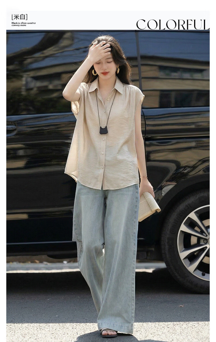 Demana Smooth 100 Acetate Summer Luxury Style Wide Collar Broad Shoulder Shirt Elegant High-End Women's Blouse 3