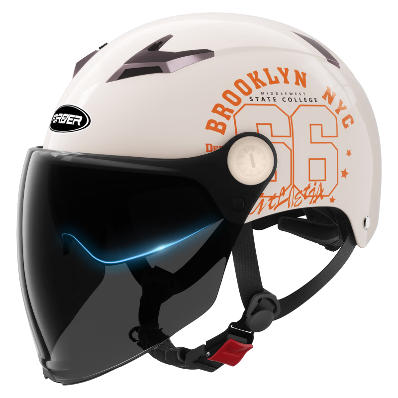 FOREVER Helmet, Electric Bicycle Summer Unisex, Battery Motorcycle, 3C Certified, New National Standard A-Class Half Helmet, All-Season Universal Safety Helmet, 013 Khaki White [Color-Changing Long Visor + Sun Protection Inner Visor]