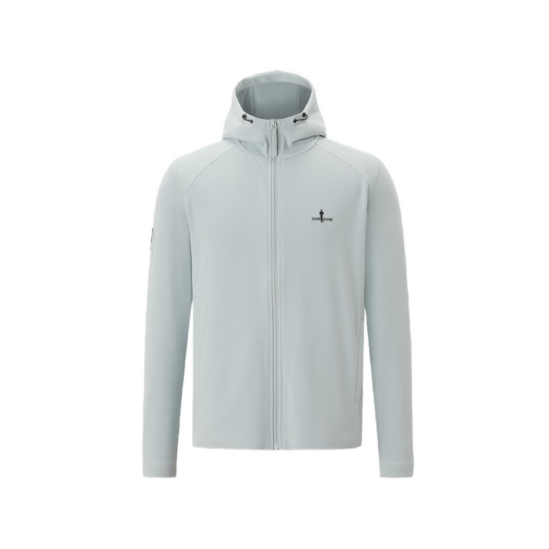 Biyinlefen Waffle Jacket Spring Autumn Men's Textured Casual Outdoor Sun Protection Soft Hooded Knit Coat Versatile
