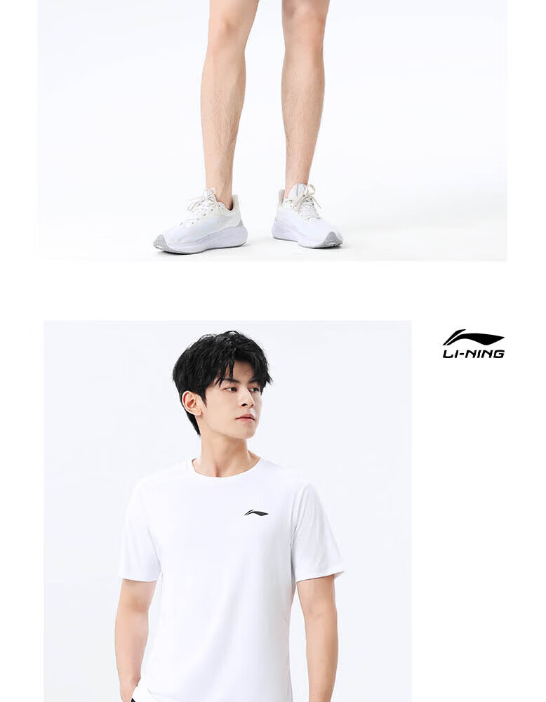 LI-NING Men's Sports Set 2026 Summer New Pure Cotton Breathable Short Sleeve and Shorts Running Fitness Outfit 18