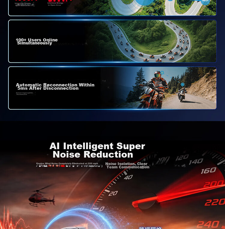 EJEAS X10 Motorcycle Riding Intercom Helmet Bluetooth Headset Radio Mesh Network Walkie Talkie Smart Voice 4