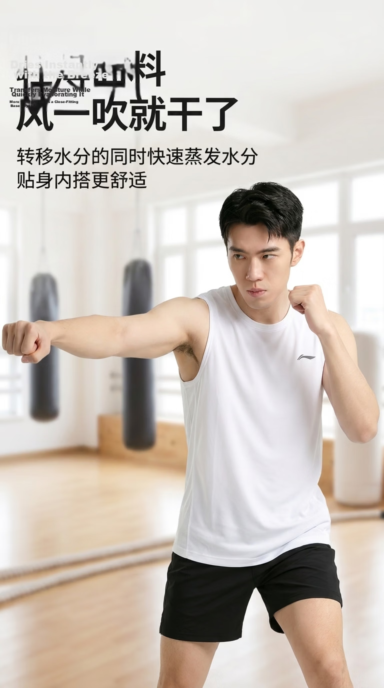 LI-NING Men's Quick-Dry Sports Vest Ice Silk Breathable Sleeveless Basketball Training Tank Top 8