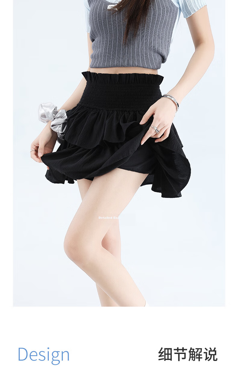 Langsha Ballet Short Skirt Women's Summer New Elastic Waist A-Line Pleated Lace Ruffled Puff Skirt Fashion Sweet Style 9