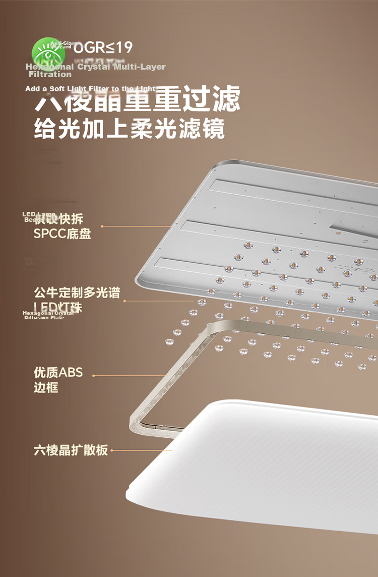 BULL Micro-Crystalline Ceiling Light, Living Room Main Light, Smart Full-Spectrum Eye Protection, IP40 Triple Protection, Lamp Installation Included, XD09 13