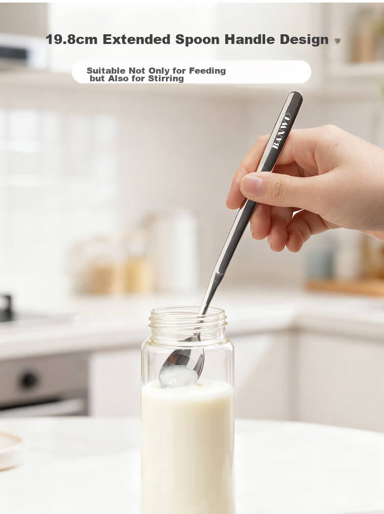 Banwu Life 316 Stainless Steel Feeding Spoon Baby Spoon Stirring Long Handle Children's Eating Training Spoon 10