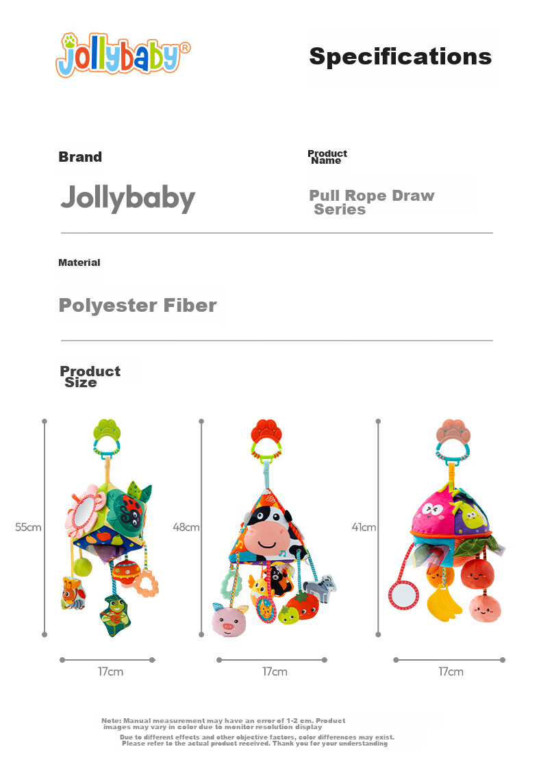 Jollybaby Baby Toy Pull-and-Play Car Hanging Sensory Development Educational Crib Rattle - Farm Triangle Pull-and-Play 24