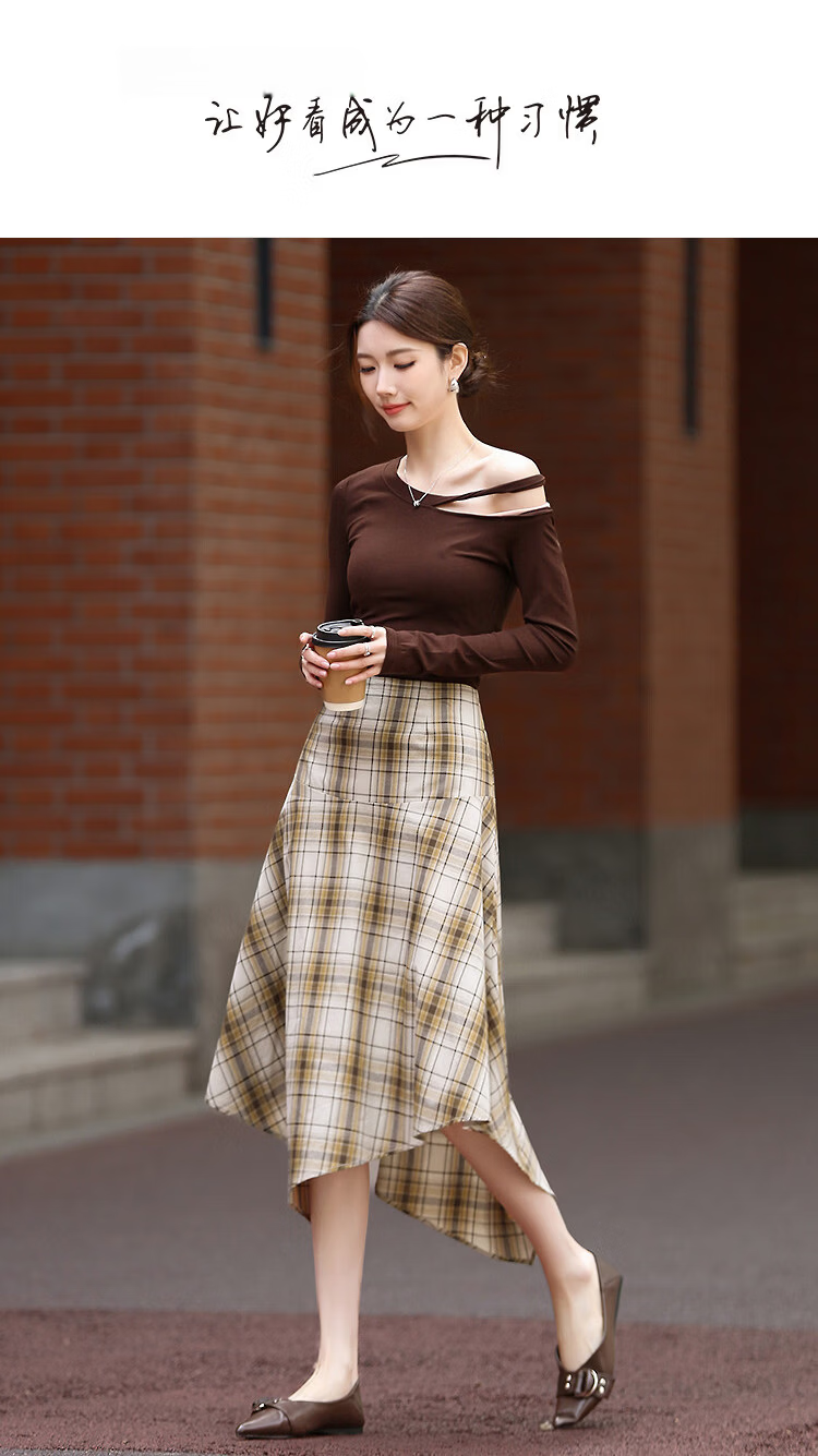 Demana Pure Cotton Artistic Plaid Spring Vintage Style Irregular Hem A-Line Skirt Petite Women's Skirt 1