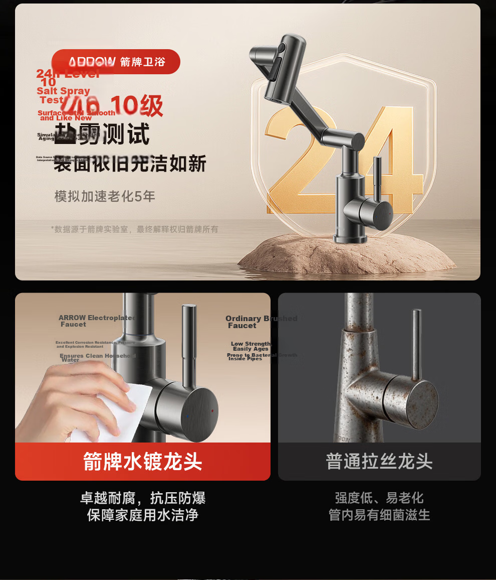 ARROW Robotic Arm Faucet 360° Rotatable Stainless Steel Lucky Cat Hot and Cold Wash Basin AE41307GGW 26