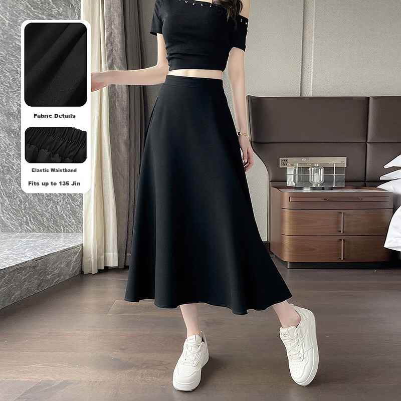Awakening Paradise 2026 Summer New Slimming A-Line Mid-Length Skirt White Base Black Floral One Size