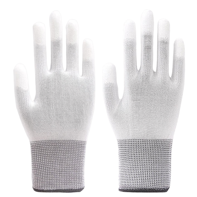 Lugong Dipped Finger Gloves, Nylon Breathable Knitted Dust-Free Protective Handwear, White PU Coated Leather Protection, Wear-Resistant Fingers, 12 Pairs/large Size for Men's L