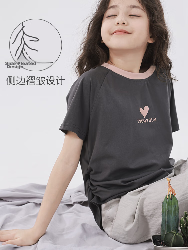 Disney Girls' Short Sleeve T-Shirt Summer Lightweight Stylish Children's Top Base Shirt Fashion Parent-Child Back 241208 Light Purple 160 2