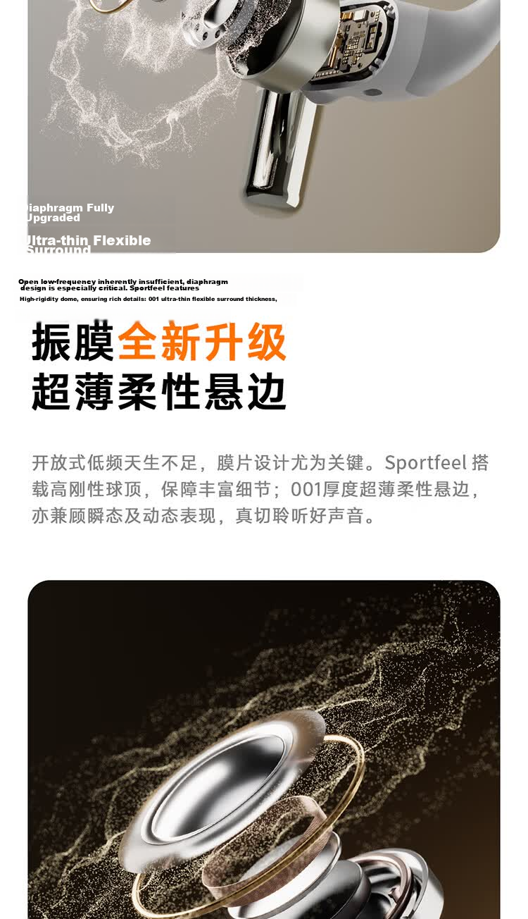 Ruoshui Shisha SportFeel Bluetooth Earbuds Open-Ear True Wireless Bone Conduction Sports Running Headset Noise Cancelling Long Battery Life Mist Gray 7