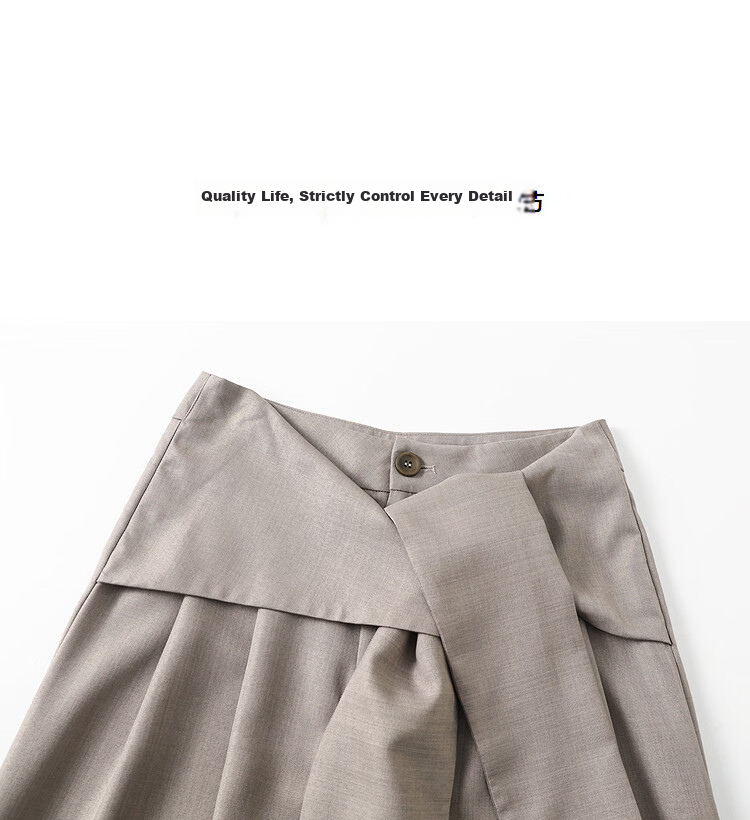 Demana Layered Style CP Spring Fake Two-Piece Tie-Waist Pleated Petite Loose Women's Wide-Leg Casual Pants 12