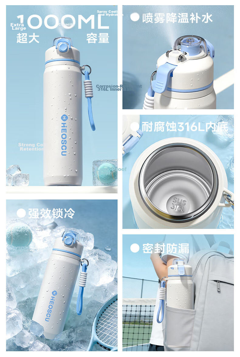 HEOSCU Insulated Water Bottle Cold Spray Cup Large Capacity Straw Cup for Summer School Boys and Girls Ages 6-12 3