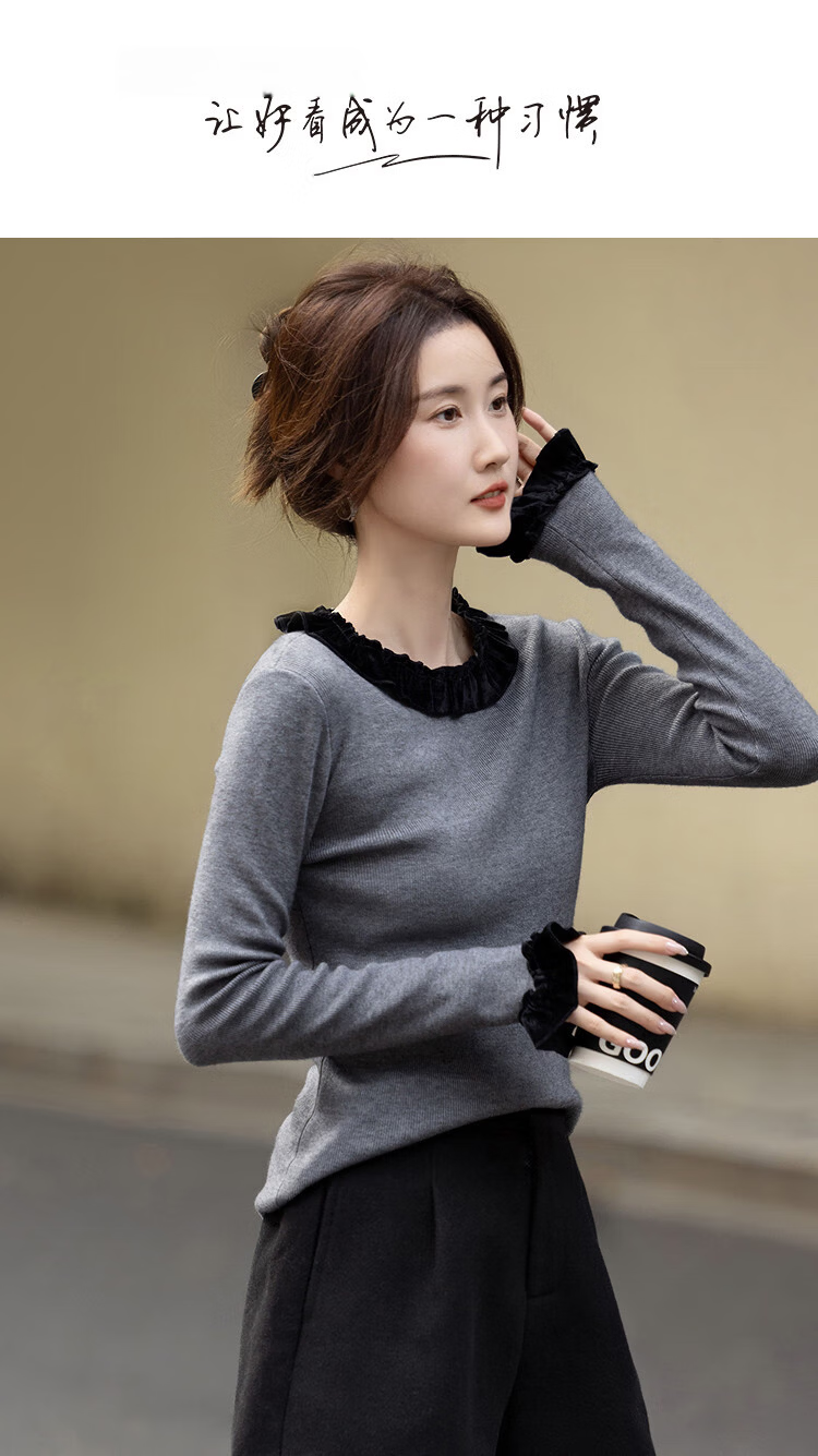 Demana Romantic Silhouette Winter Elegant Color-Block 3D Decorative Crew Neck Slim Fit Soft Stretch Knit Sweater for Women 1